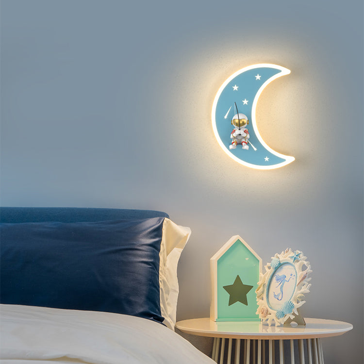 Cartoon LED Wall Light Astronaut and Moon Shaped Sconce Light for Kids Room