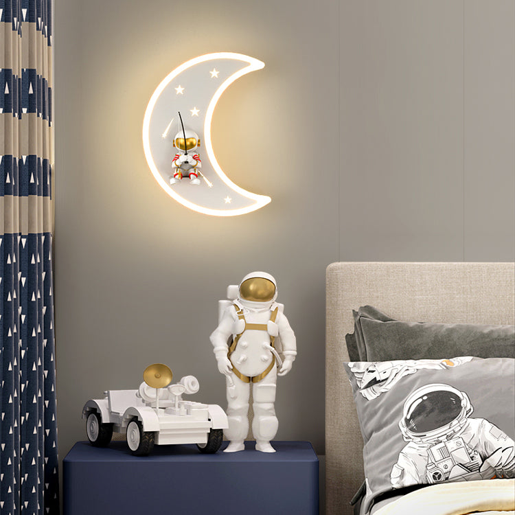 Cartoon LED Wall Light Astronaut and Moon Shaped Sconce Light for Kids Room
