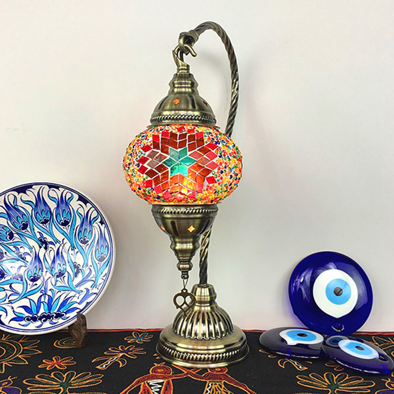 Turkish Style Glass Table Lamp Vintage Moroccan Desk Lamp Fixture for Bedside