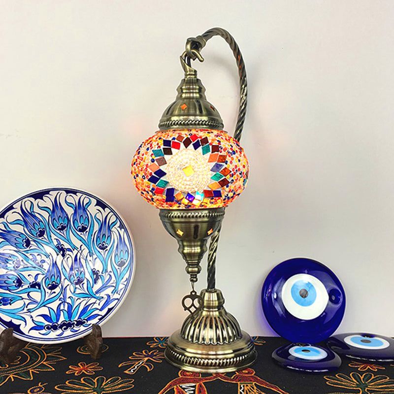 Turkish Style Glass Table Lamp Vintage Moroccan Desk Lamp Fixture for Bedside