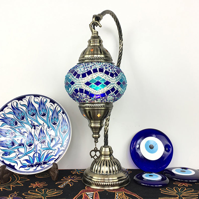 Turkish Style Glass Table Lamp Vintage Moroccan Desk Lamp Fixture for Bedside