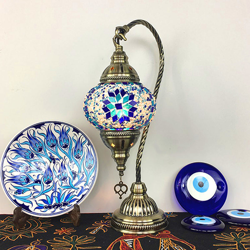 Turkish Style Glass Table Lamp Vintage Moroccan Desk Lamp Fixture for Bedside