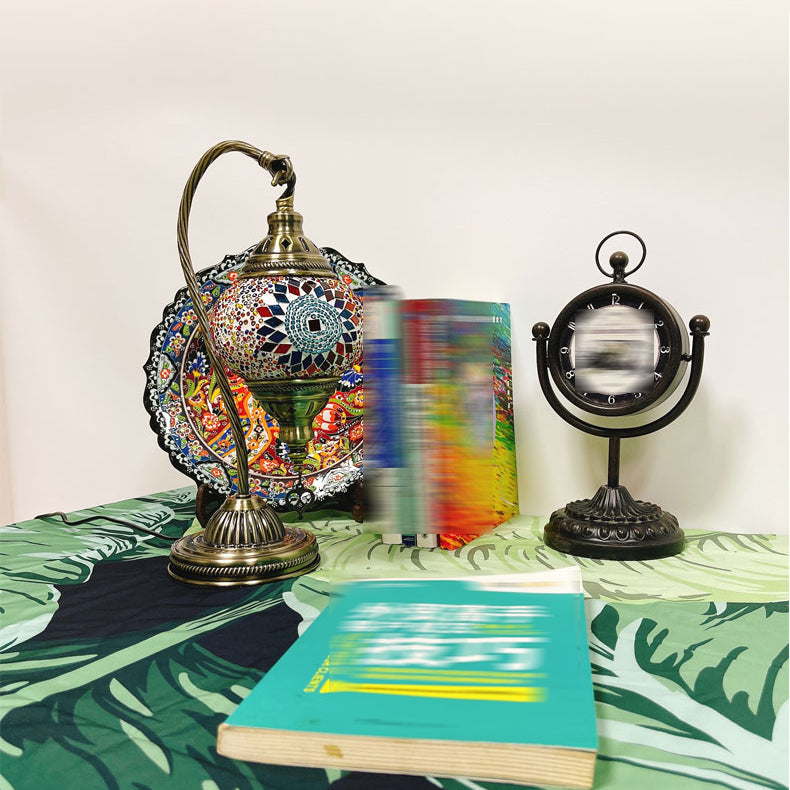 Turkish Style Glass Table Lamp Vintage Moroccan Desk Lamp Fixture for Bedside