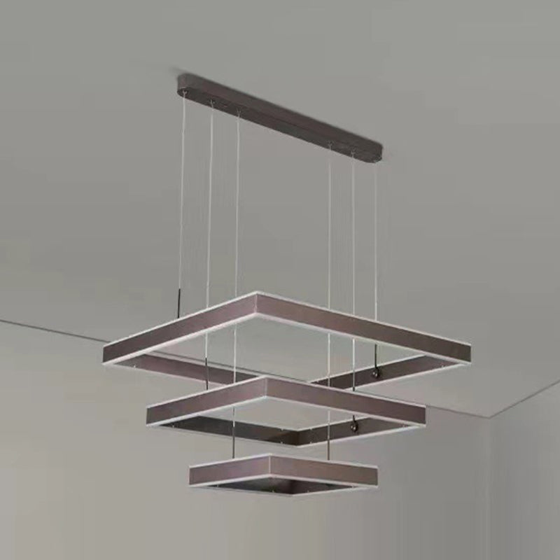 Minimalist Squares Suspended Lighting Fixture Metal Chandelier in Brown