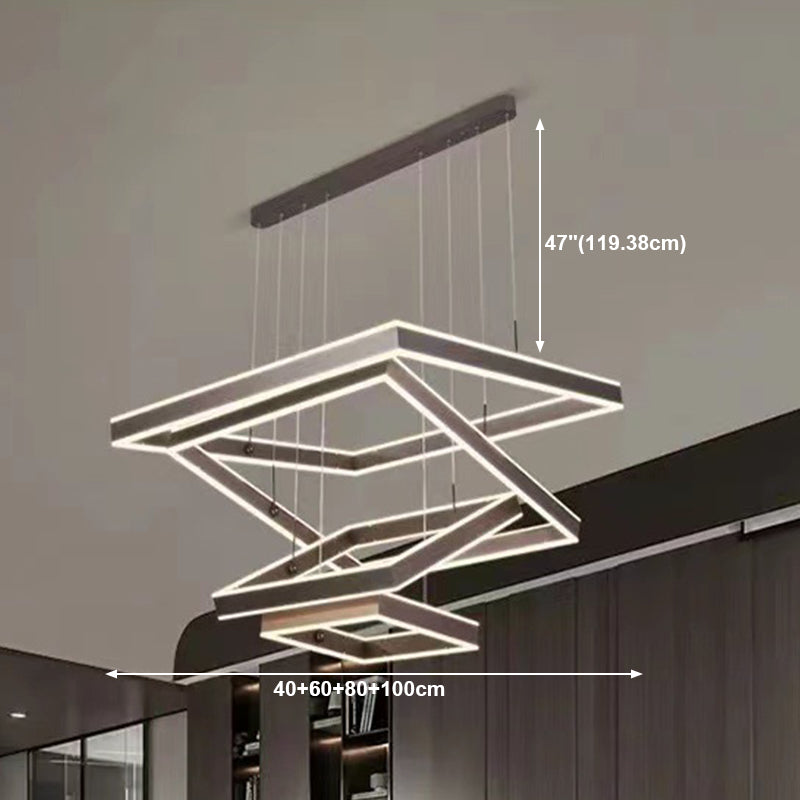 Minimalist Squares Suspended Lighting Fixture Metal Chandelier in Brown