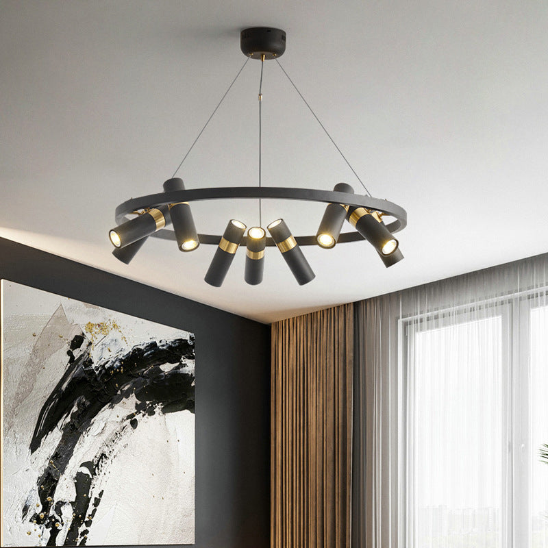 Modern Cylinder Chandelier Black Multi Light Chandelier Pendant for Dining Room