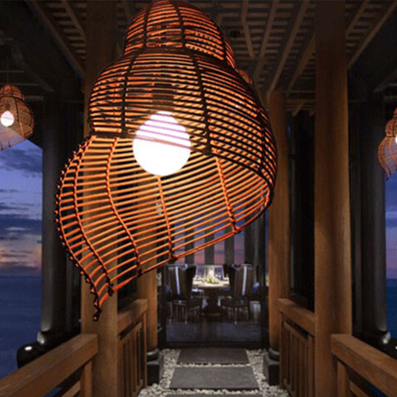 Shell Shaped Hallway Pendant Lamp Rattan 1-Light Asian Hanging Light Fixture