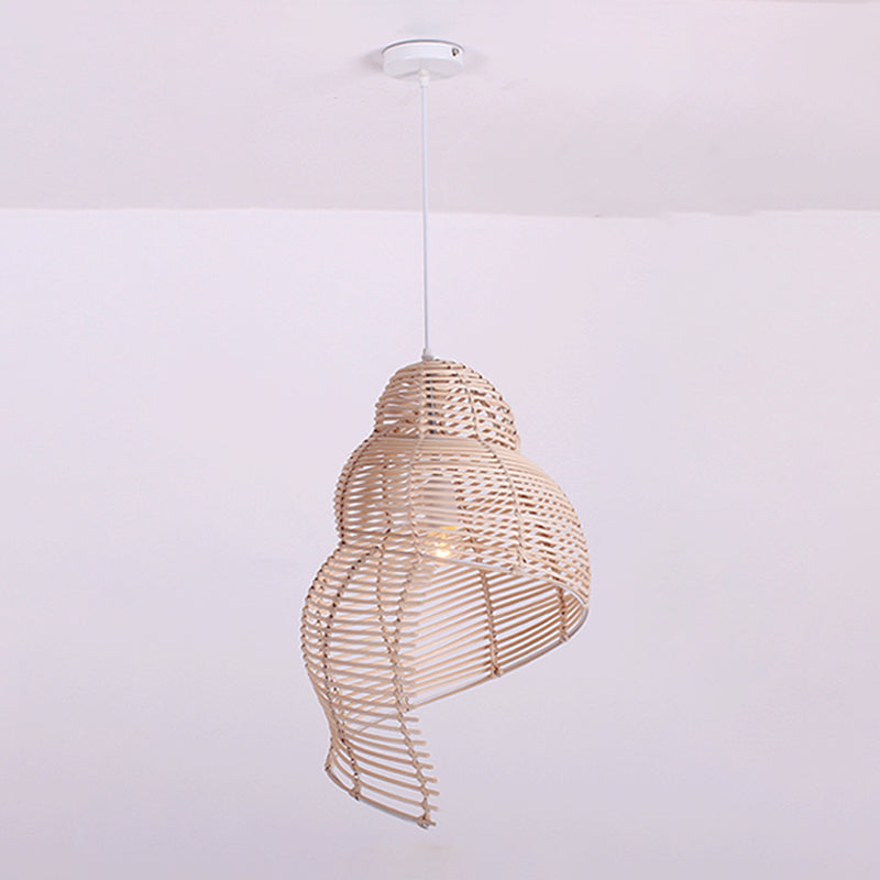 Shell Shaped Hallway Pendant Lamp Rattan 1-Light Asian Hanging Light Fixture