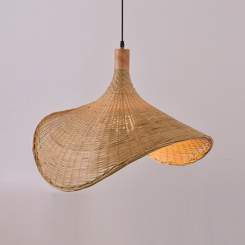 Hand-Weave Bamboo Pendant Lighting Asian 1-Bulb Hanging Light for Staircase