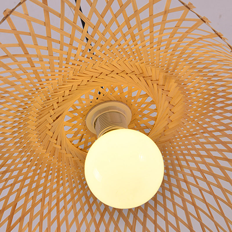 Hand-Weave Bamboo Pendant Lighting Asian 1-Bulb Hanging Light for Staircase