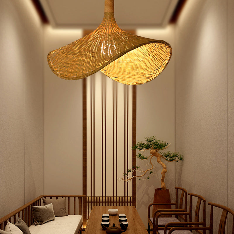 Hand-Weave Bamboo Pendant Lighting Asian 1-Bulb Hanging Light for Staircase