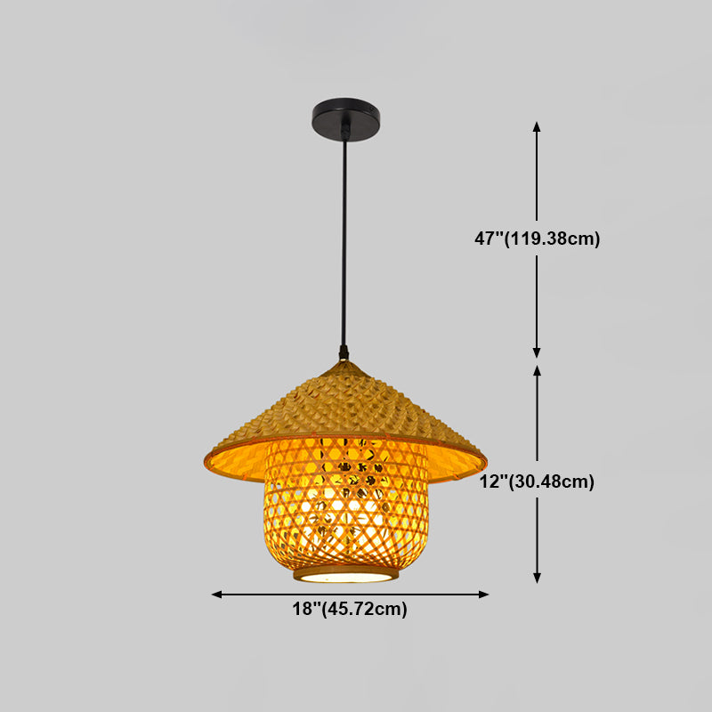 Hand-Weave Bamboo Pendant Lighting Asian 1-Bulb Hanging Light for Staircase
