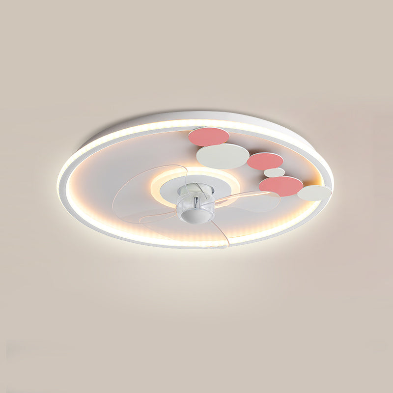 Nordic Round Fan Light Metal Colorful LED Flush Mount Light for Bedroom