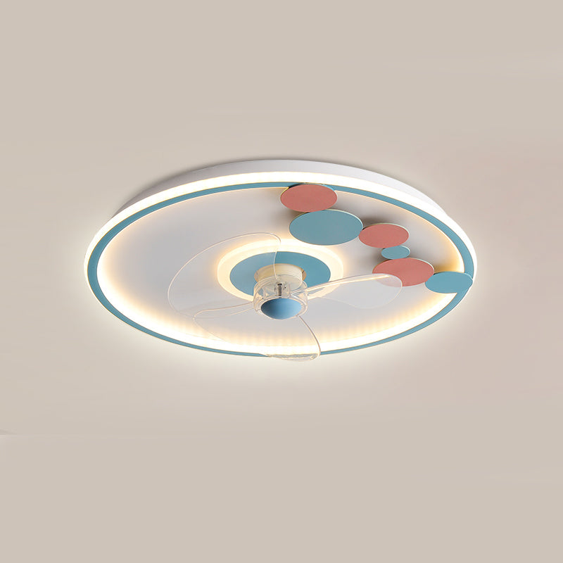 Nordic Round Fan Light Metal Colorful LED Flush Mount Light for Bedroom