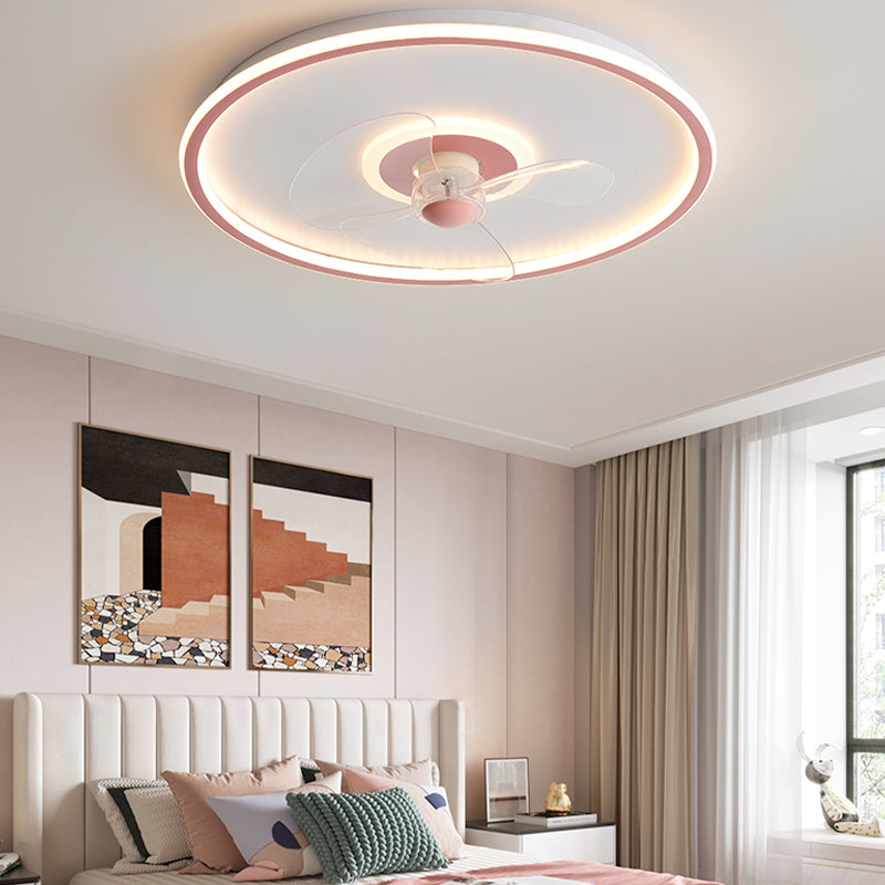 Nordic Round Fan Light Metal Colorful LED Flush Mount Light for Bedroom