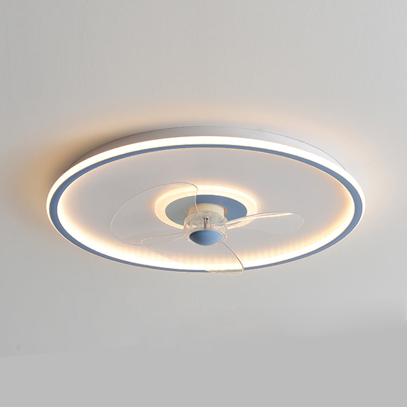 Nordic Round Fan Light Metal Colorful LED Flush Mount Light for Bedroom