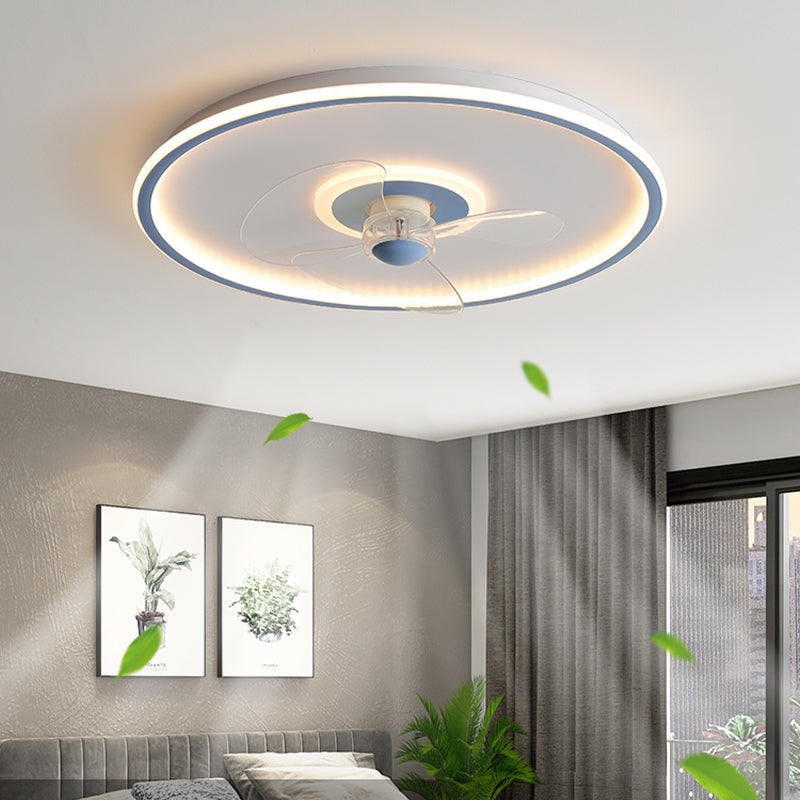 Nordic Round Fan Light Metal Colorful LED Flush Mount Light for Bedroom