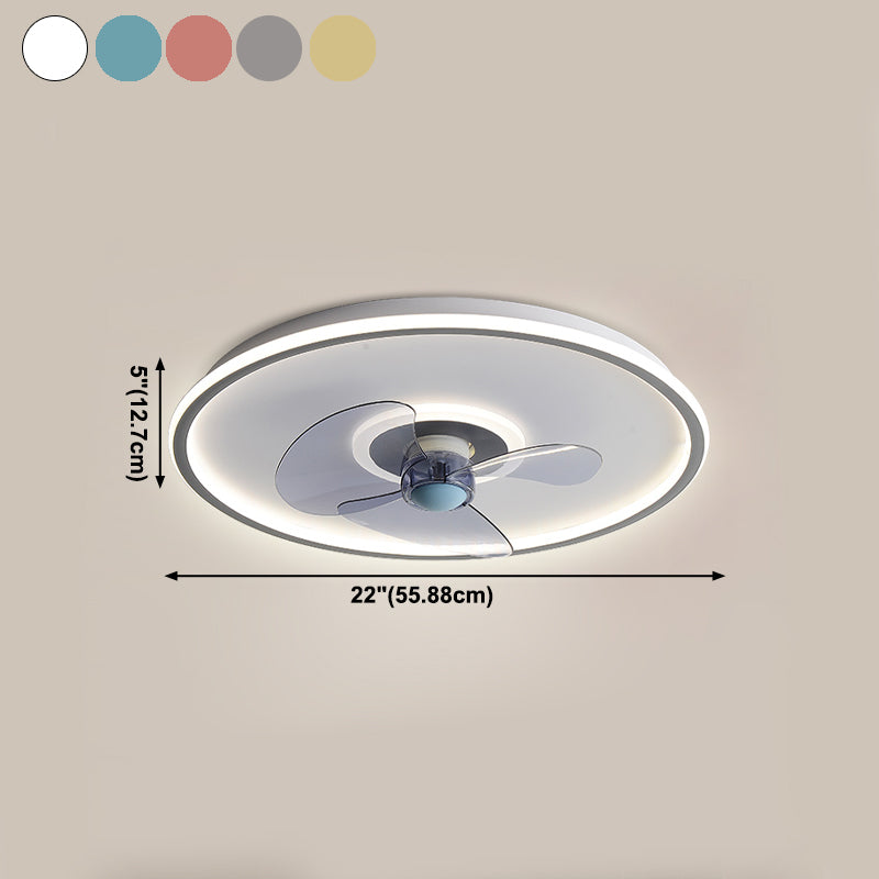 Nordic Round Fan Light Metal Colorful LED Flush Mount Light for Bedroom