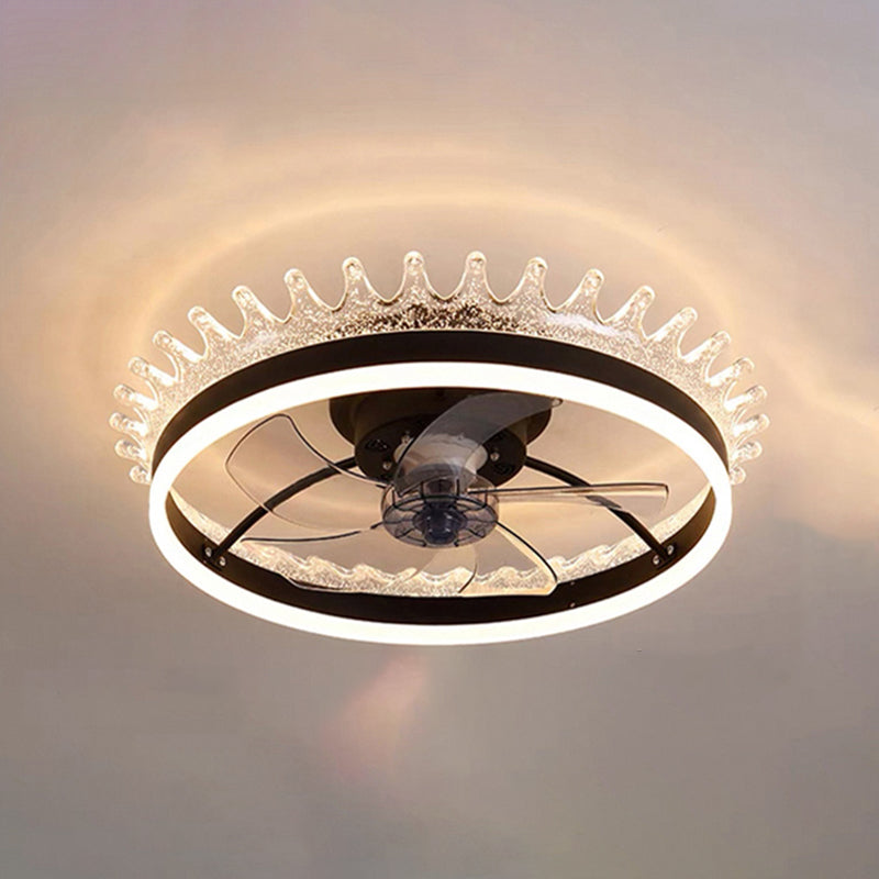 Modern Style Round Shape Fan Light Metal LED Flush Mount Light for Bedroom