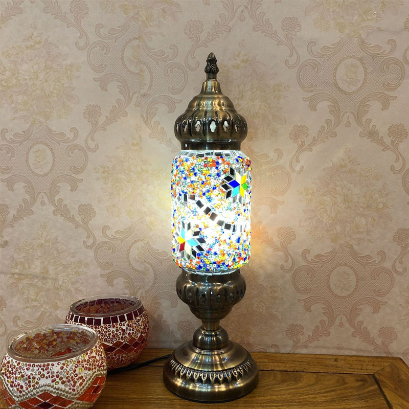 Turkish Style Glass Table Light Vintage Moroccan Desk Lamp Fixture for Bedside