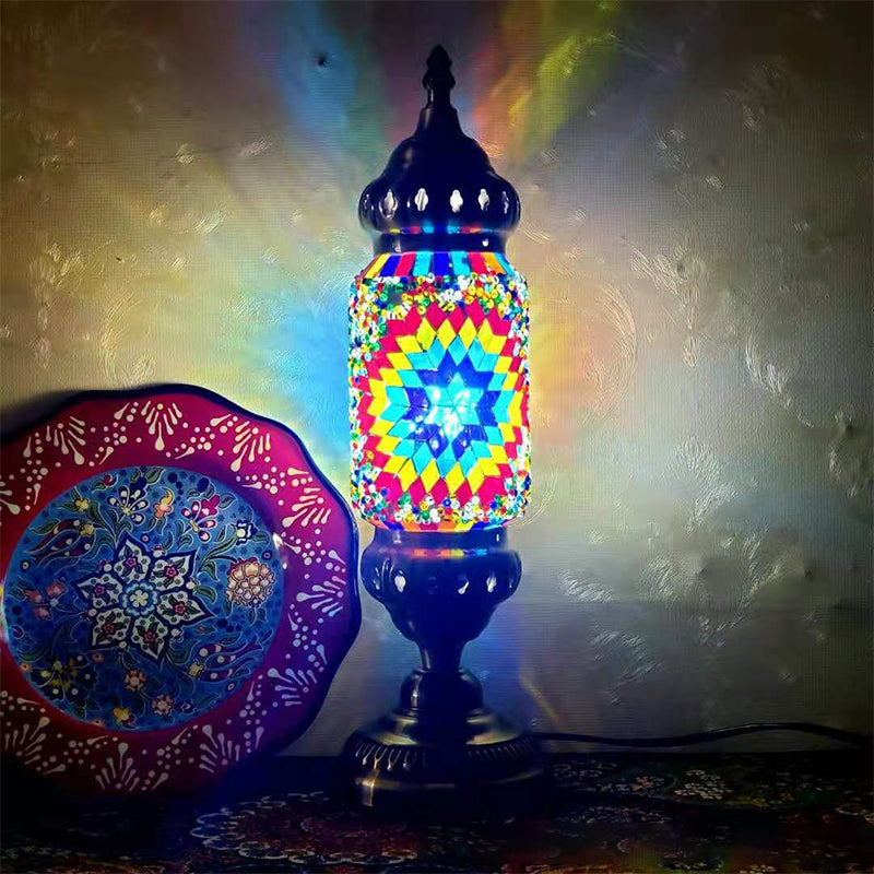 Turkish Style Glass Table Light Vintage Moroccan Desk Lamp Fixture for Bedside