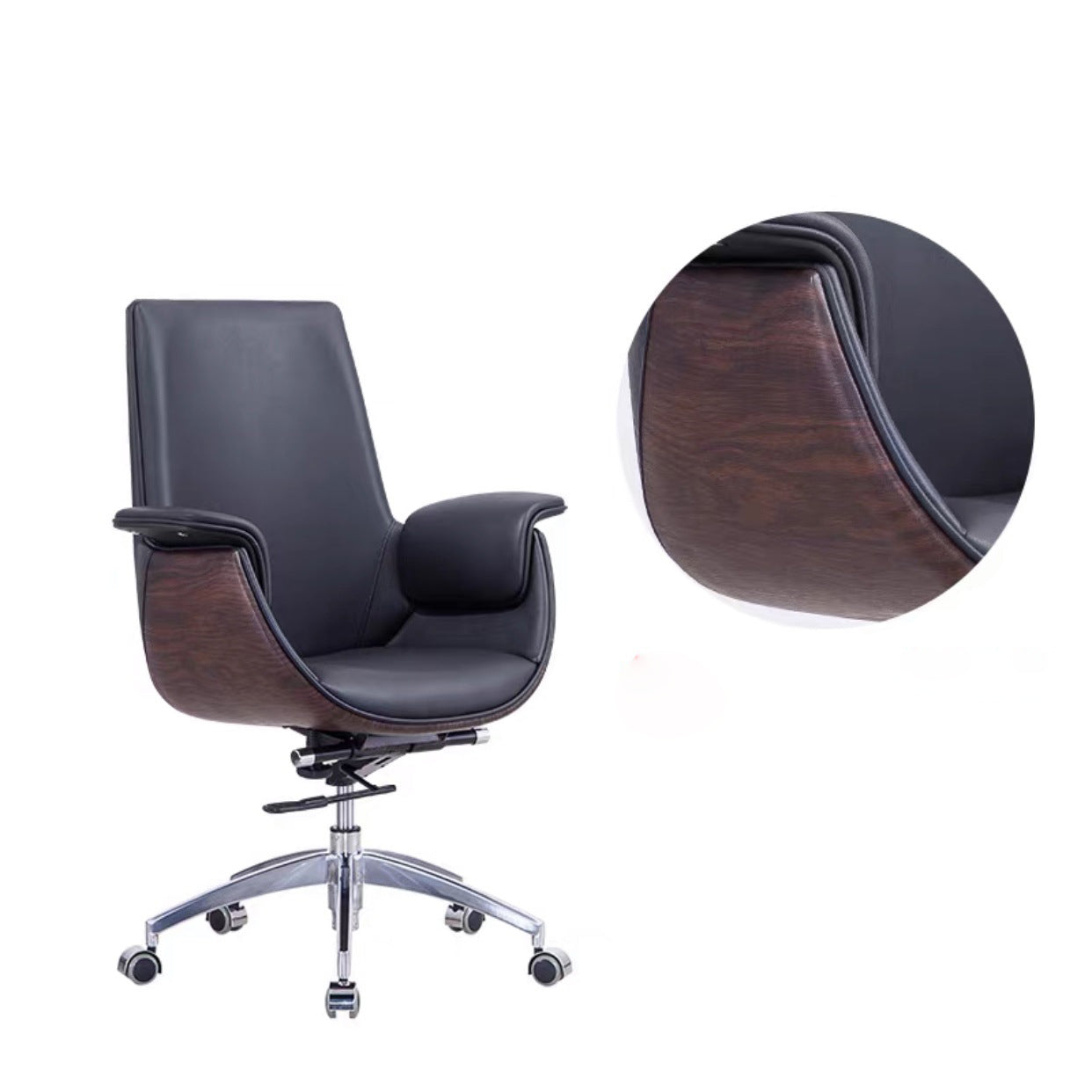 Modern Armless Swivel Chair with Chrome Frame Executive Height-adjustable Office Chair