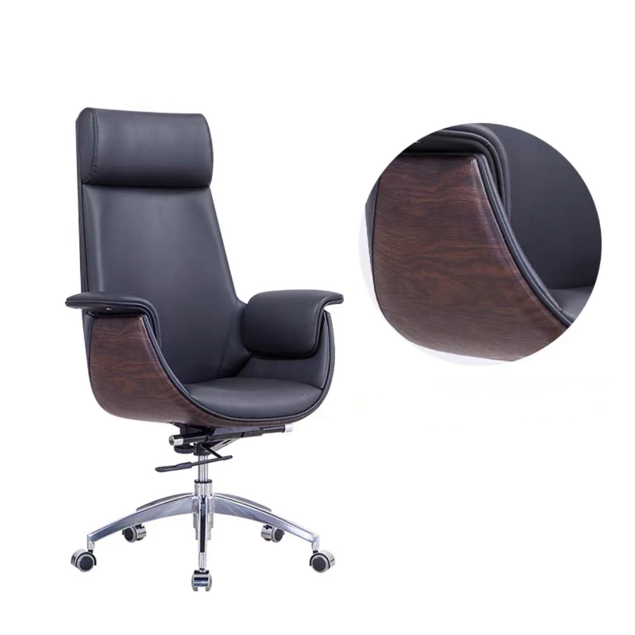 Modern Armless Swivel Chair with Chrome Frame Executive Height-adjustable Office Chair