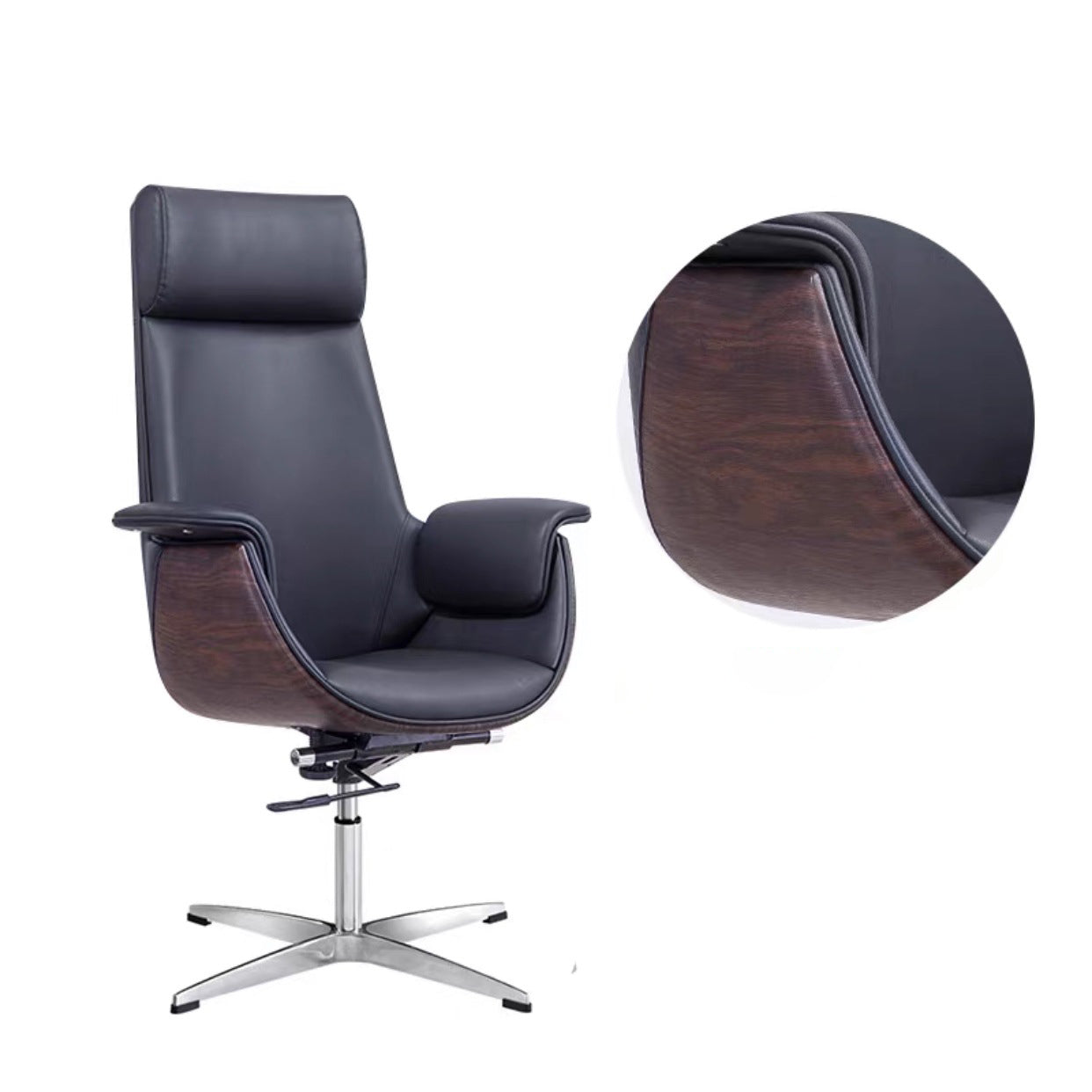 Modern Armless Swivel Chair with Chrome Frame Executive Height-adjustable Office Chair