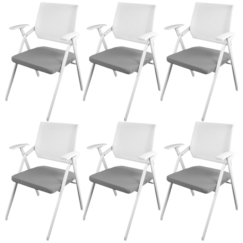 Mid Back Conference Chair with Arms White Metal Frame Modern Computer Office Chair