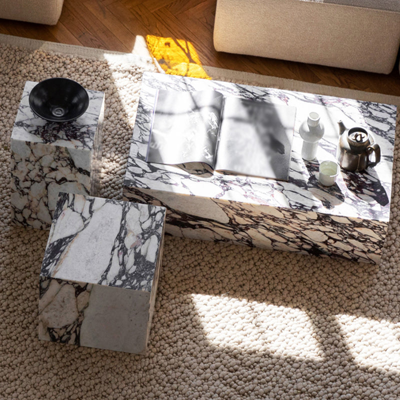 Contemporary Style Side Table Stone Block End Table for Living Room