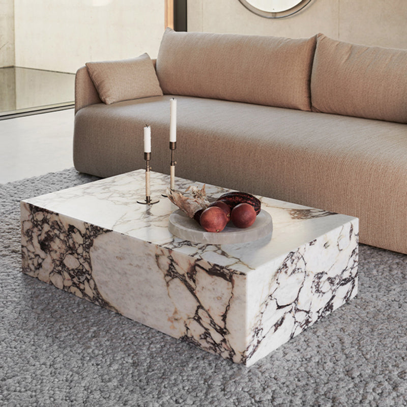 Contemporary Style Side Table Stone Block End Table for Living Room