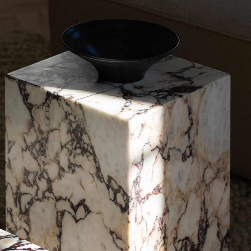 Contemporary Style Side Table Stone Block End Table for Living Room
