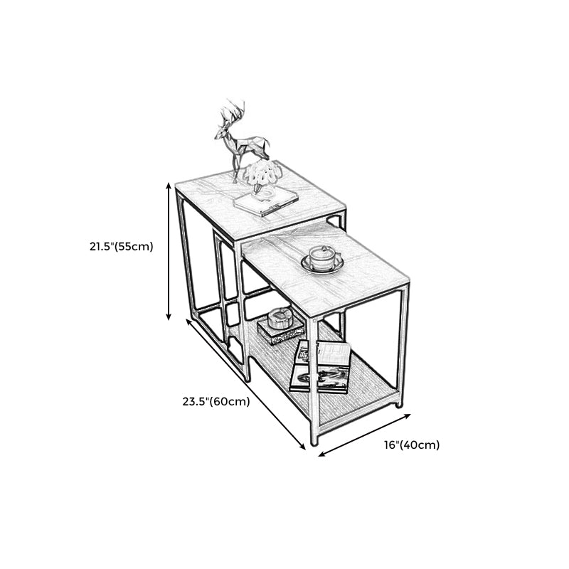 Modern Square 4 Legs End Table with Shelves and Storage for Living Room