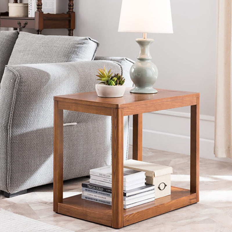 Modern Wood Side Table with no Wheels and Drawers for Living Room