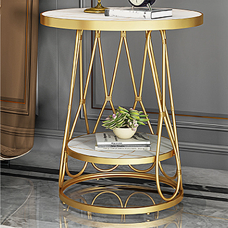 Round Faux Marble Side Table 47"L X 47"W X 62"H Iron Block Side End Snack Table