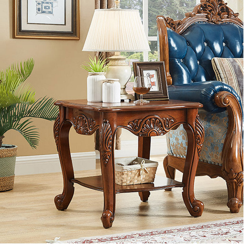 Brown Rubber Wood Side Table, Traditional Rectangular End Table