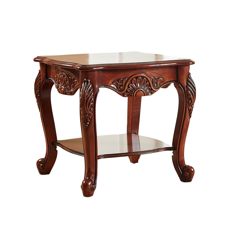 Brown Rubber Wood Side Table, Traditional Rectangular End Table