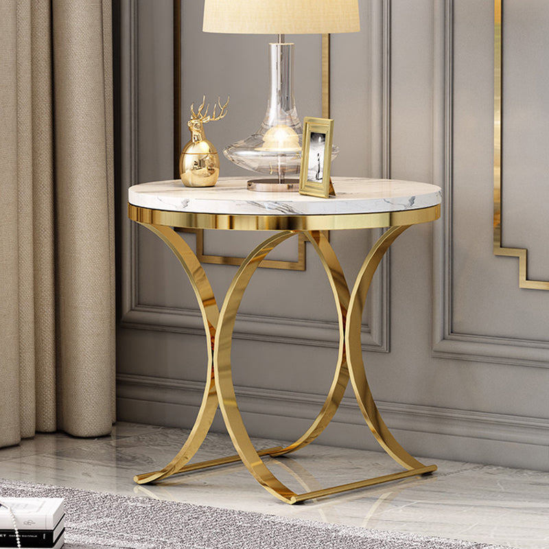 Round Stone Top Side End Table Frame Sofa Side End Table for Living Room