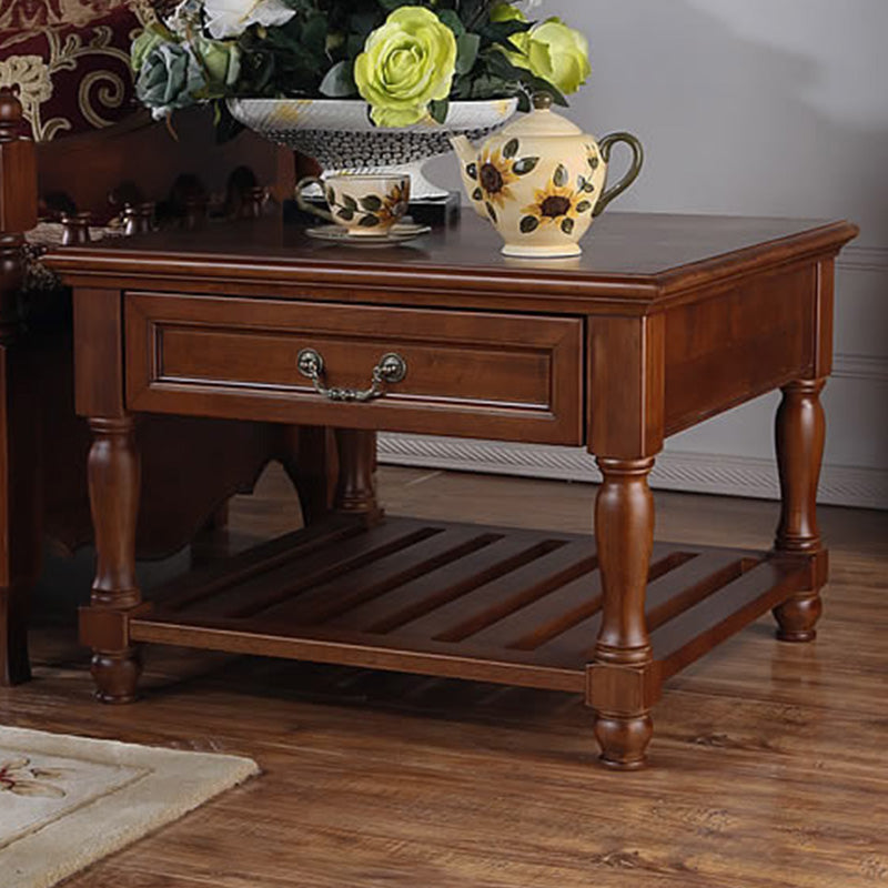 Traditional 4 Legs End Table Square Wood Top Side End Table for Living Room
