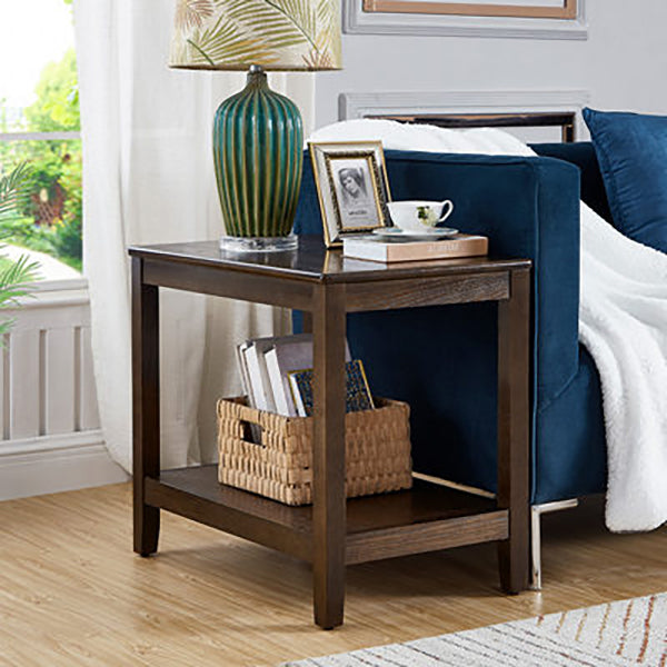 Modern Square Wood 4 Legs End Table with Shelf for Living Room