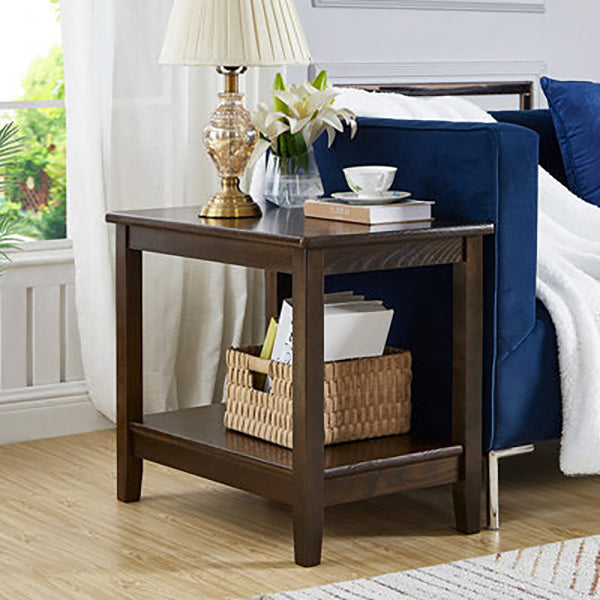 Modern Square Wood 4 Legs End Table with Shelf for Living Room