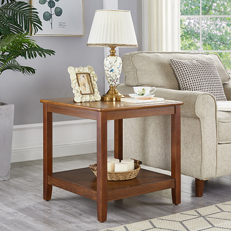 Rubberwood Double Tier End Table, Brown End Table with Storage