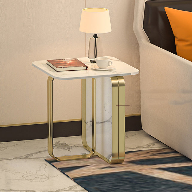 Contemporary Gold Metal Sofa Side Accent Table  with Sintered Stone Top