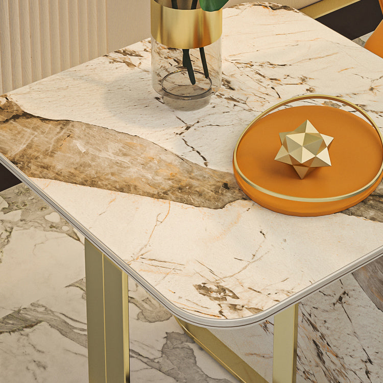 Contemporary Gold Metal Sofa Side Accent Table  with Sintered Stone Top