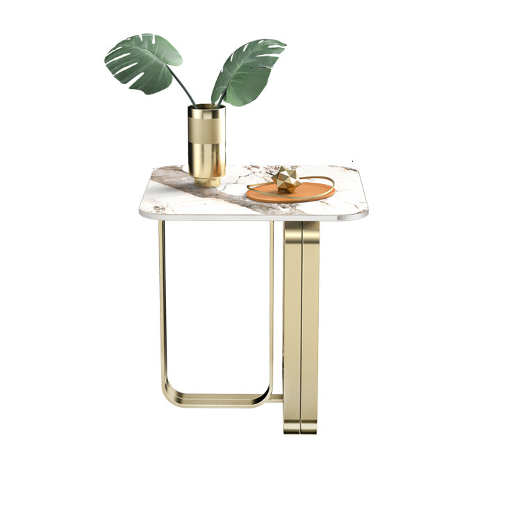 Contemporary Gold Metal Sofa Side Accent Table  with Sintered Stone Top