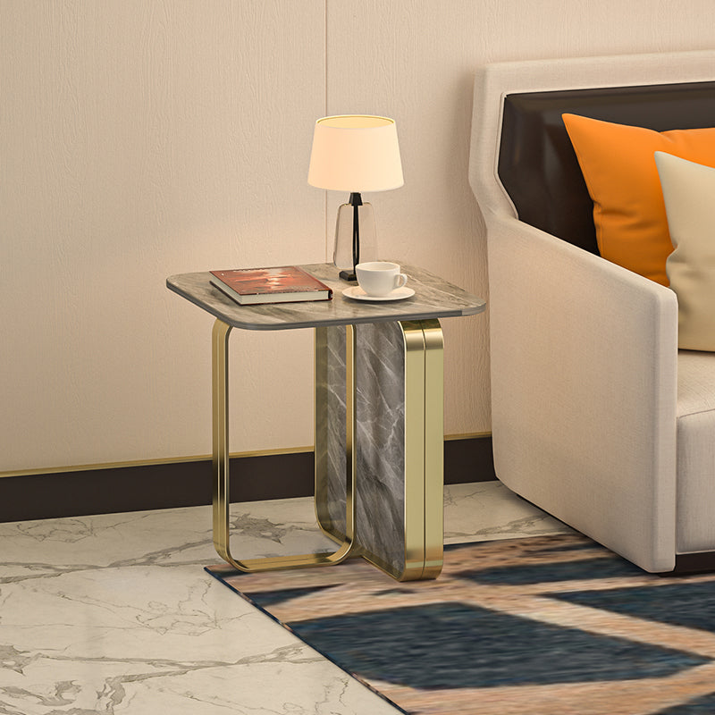 Contemporary Gold Metal Sofa Side Accent Table  with Sintered Stone Top