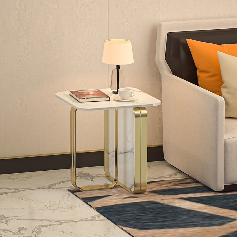 Contemporary Gold Metal Sofa Side Accent Table  with Sintered Stone Top