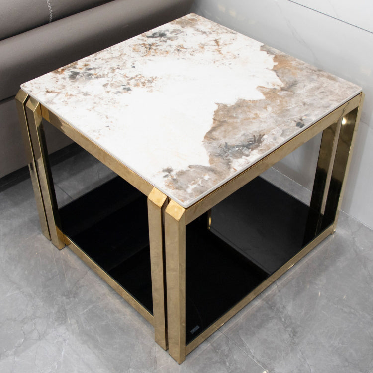 Mid-Century Modern Stone Top End Table Stainless Steel Frame Sofa Side Table
