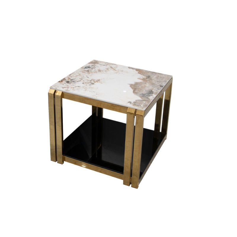 Mid-Century Modern Stone Top End Table Stainless Steel Frame Sofa Side Table