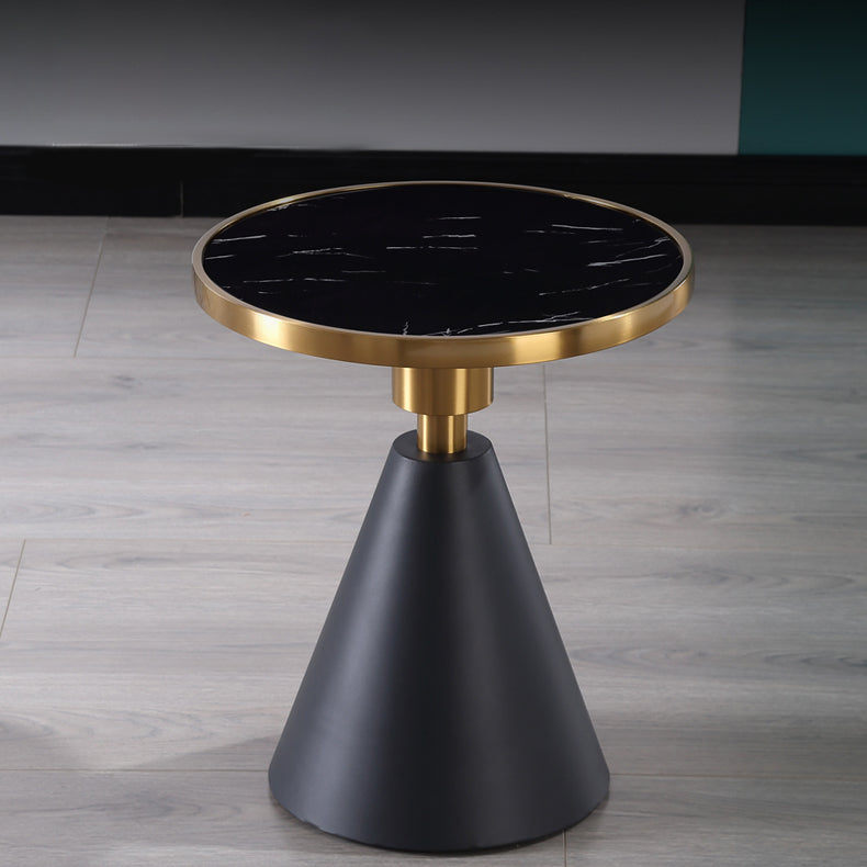 Marble Top Glossy End Table,21.6" Tall Round Pedestal End Table